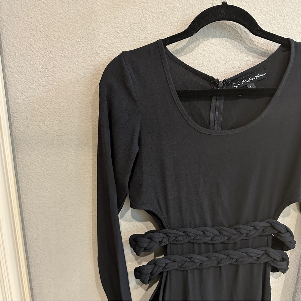 For Love & Lemons | S | Black unworldly Maxi Dress Braided Waist Cutout LS Goth - Picture 6 of 8